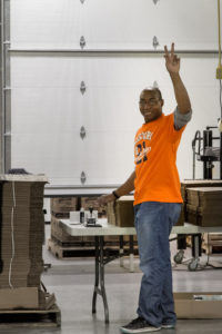 Employee waving